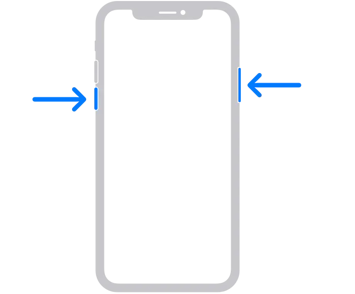 Como reiniciar iPhone - O botão de volume está localizado no lado esquerdo do dispositivo e o botão lateral está localizado à direita.
